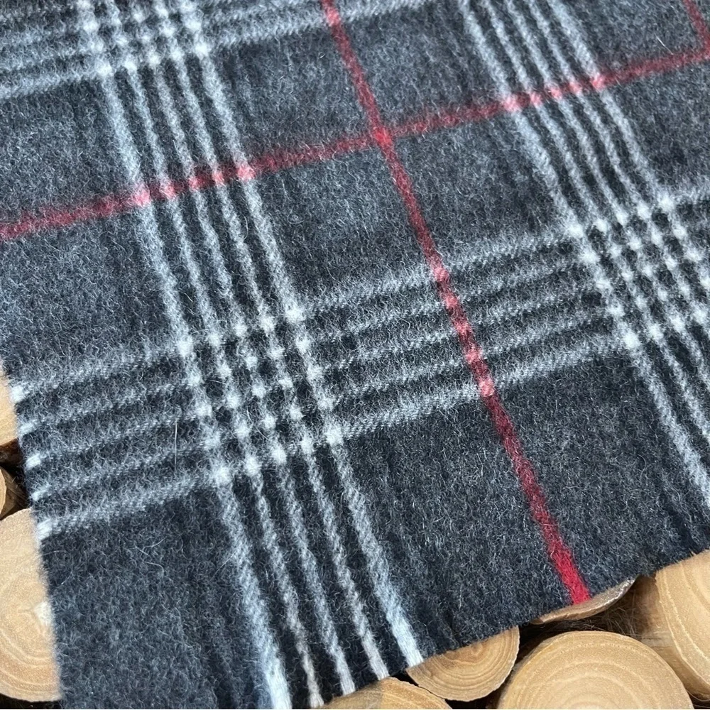 Hickey Freeman Mens 100% Cashmere Scarf Black Gray Red Plaid Check NWT $125